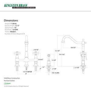 Heritage KS1276PXBS Two-Handle 4-Hole Deck Mount Bridge Kitchen Faucet with Brass Sprayer, Polished Nickel