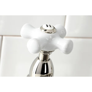 Heritage KS1276PXBS Two-Handle 4-Hole Deck Mount Bridge Kitchen Faucet with Brass Sprayer, Polished Nickel