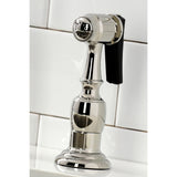 Heritage KS1276PXBS Two-Handle 4-Hole Deck Mount Bridge Kitchen Faucet with Brass Sprayer, Polished Nickel