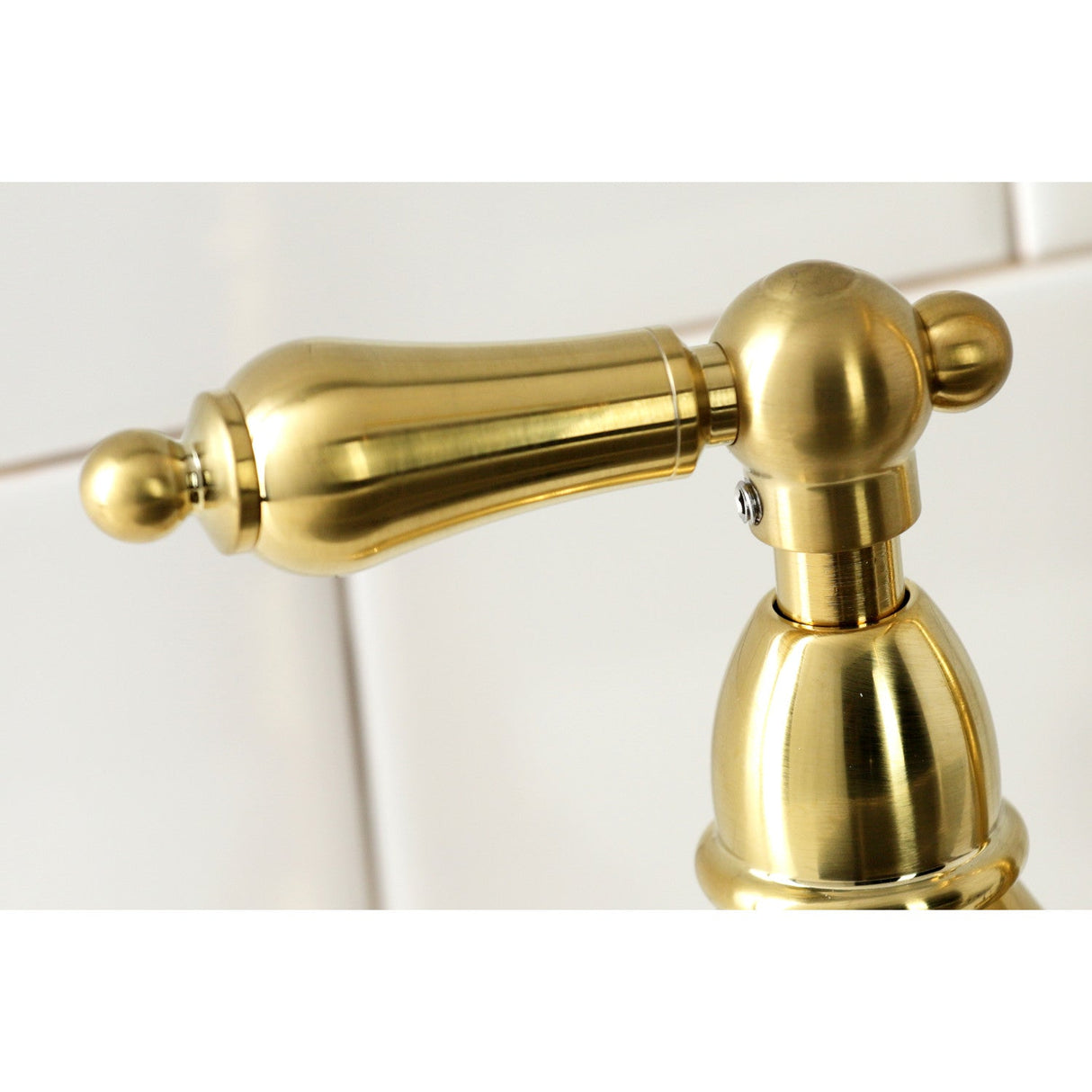 Heritage KS1277ALBS Two-Handle 4-Hole Deck Mount Bridge Kitchen Faucet with Brass Sprayer, Brushed Brass