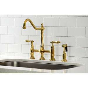 Heritage KS1277ALBS Two-Handle 4-Hole Deck Mount Bridge Kitchen Faucet with Brass Sprayer, Brushed Brass