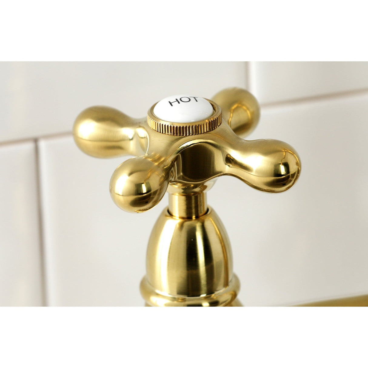 Heritage KS1277AXBS Two-Handle 4-Hole Deck Mount Bridge Kitchen Faucet with Brass Sprayer, Brushed Brass