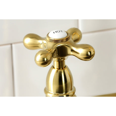 Heritage KS1277AXBS Two-Handle 4-Hole Deck Mount Bridge Kitchen Faucet with Brass Sprayer, Brushed Brass