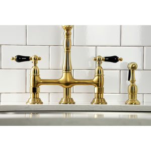 Duchess KS1277PKLBS Two-Handle 4-Hole Deck Mount Bridge Kitchen Faucet with Brass Sprayer, Brushed Brass