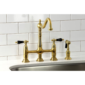 Duchess KS1277PKLBS Two-Handle 4-Hole Deck Mount Bridge Kitchen Faucet with Brass Sprayer, Brushed Brass