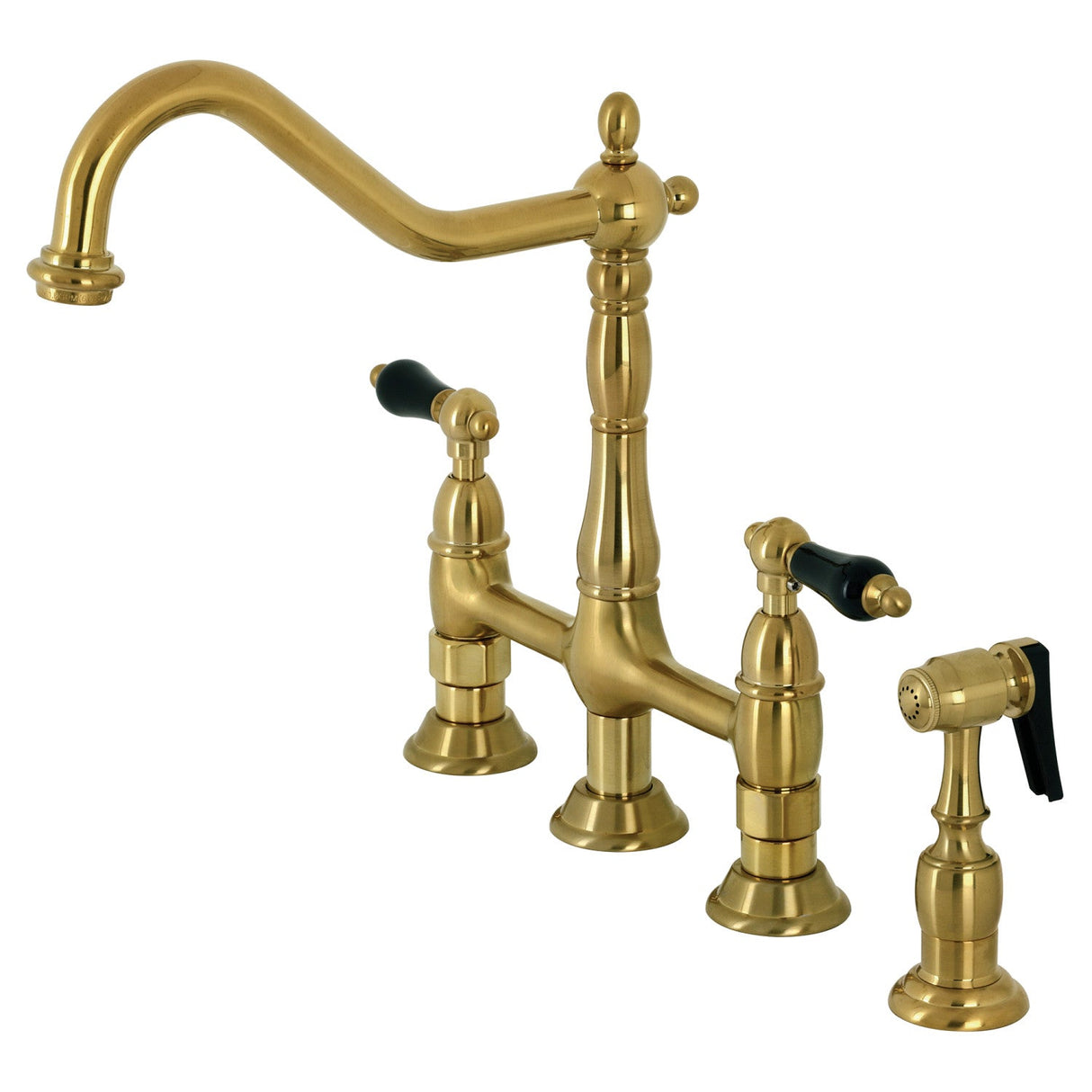 Duchess KS1277PKLBS Two-Handle 4-Hole Deck Mount Bridge Kitchen Faucet with Brass Sprayer, Brushed Brass