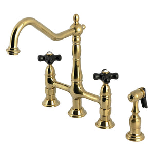 Duchess KS1277PKXBS Two-Handle 4-Hole Deck Mount Bridge Kitchen Faucet with Brass Sprayer, Brushed Brass