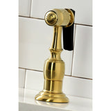 Heritage KS1277PLBS Two-Handle 4-Hole Deck Mount Bridge Kitchen Faucet with Brass Sprayer, Brushed Brass