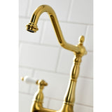 Heritage KS1277PLBS Two-Handle 4-Hole Deck Mount Bridge Kitchen Faucet with Brass Sprayer, Brushed Brass