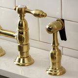 Tudor KS1277TALBS Two-Handle 4-Hole Deck Mount Bridge Kitchen Faucet with Brass Sprayer, Brushed Brass