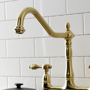 Tudor KS1277TALBS Two-Handle 4-Hole Deck Mount Bridge Kitchen Faucet with Brass Sprayer, Brushed Brass