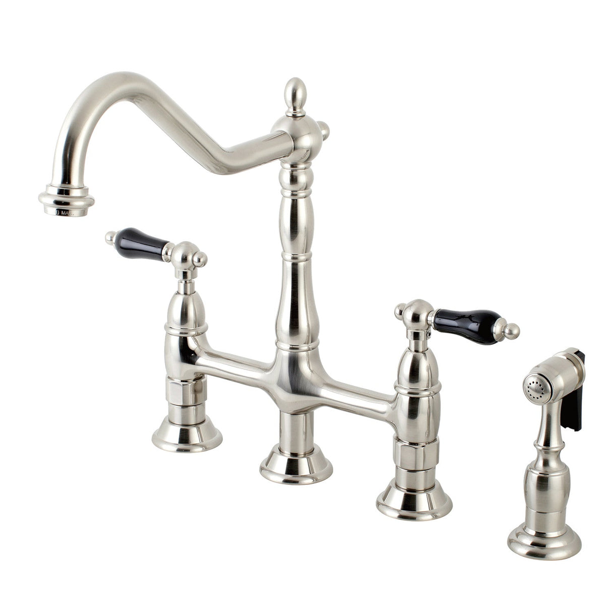 Duchess KS1278PKLBS Two-Handle 4-Hole Deck Mount Bridge Kitchen Faucet with Brass Sprayer, Brushed Nickel