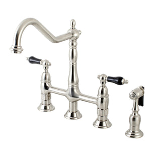 Duchess KS1278PKLBS Two-Handle 4-Hole Deck Mount Bridge Kitchen Faucet with Brass Sprayer, Brushed Nickel
