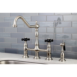 Duchess KS1278PKXBS Two-Handle 4-Hole Deck Mount Bridge Kitchen Faucet with Brass Sprayer, Brushed Nickel