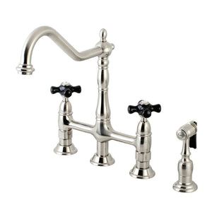 Duchess KS1278PKXBS Two-Handle 4-Hole Deck Mount Bridge Kitchen Faucet with Brass Sprayer, Brushed Nickel