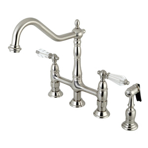 Wilshire KS1278WLLBS Two-Handle 4-Hole Deck Mount Bridge Kitchen Faucet with Brass Sprayer, Brushed Nickel