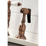 Heritage KS127PLBSAC Two-Handle 4-Hole Deck Mount Bridge Kitchen Faucet with Brass Sprayer, Antique Copper