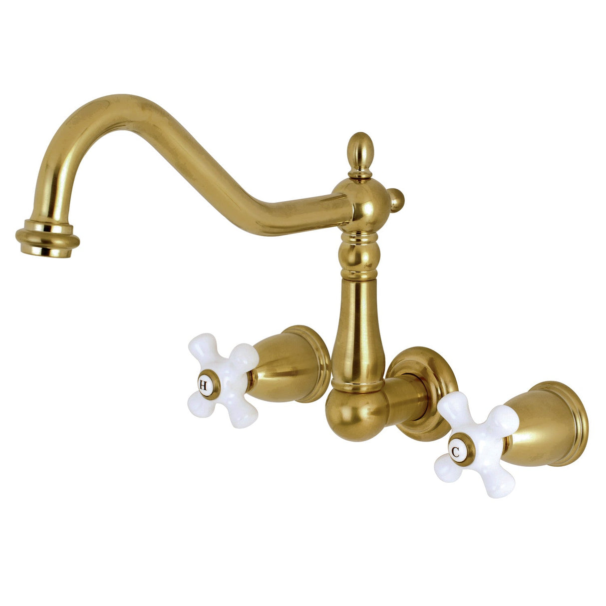 Heritage KS1287PX Two-Handle 3-Hole Wall Mount Kitchen Faucet, Brushed Brass