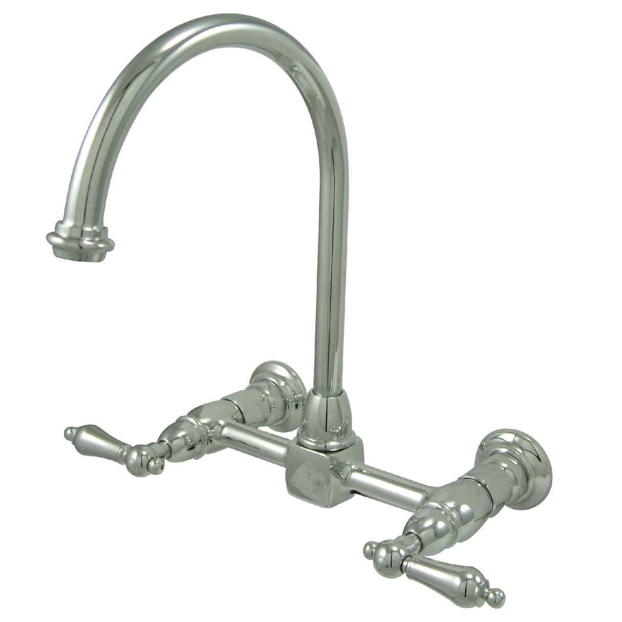 Restoration KS1291AL Two-Handle 2-Hole Wall Mount Bridge Kitchen Faucet, Polished Chrome