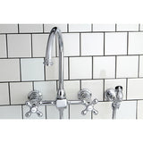 Restoration KS1291AXBS Two-Handle 2-Hole Wall Mount Bridge Kitchen Faucet with Brass Sprayer, Polished Chrome