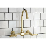 Restoration KS1292AL Two-Handle 2-Hole Wall Mount Bridge Kitchen Faucet, Polished Brass