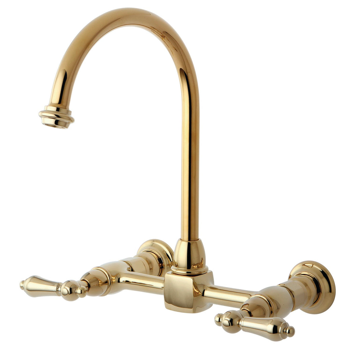 Restoration KS1292AL Two-Handle 2-Hole Wall Mount Bridge Kitchen Faucet, Polished Brass