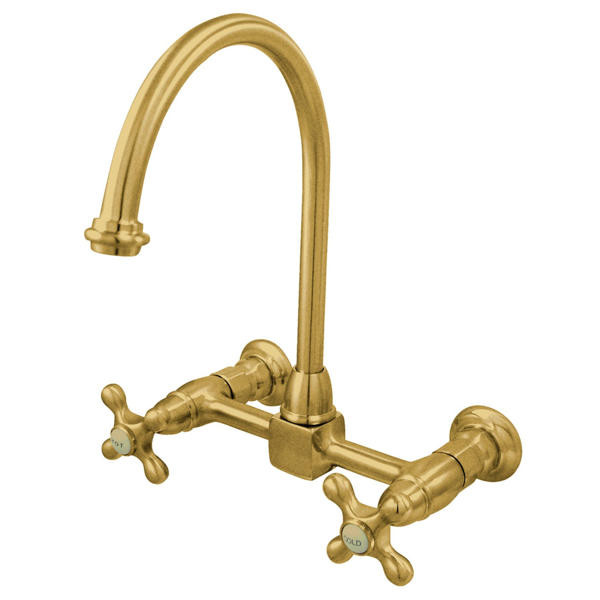 Restoration KS1292AX Two-Handle 2-Hole Wall Mount Bridge Kitchen Faucet, Polished Brass