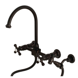 Restoration KS1295AXBS Two-Handle 2-Hole Wall Mount Bridge Kitchen Faucet with Brass Sprayer, Oil Rubbed Bronze