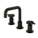 Fuller KS1410CG Two-Handle 3-Hole Deck Mount Widespread Bathroom Faucet with Push Pop-Up, Matte Black