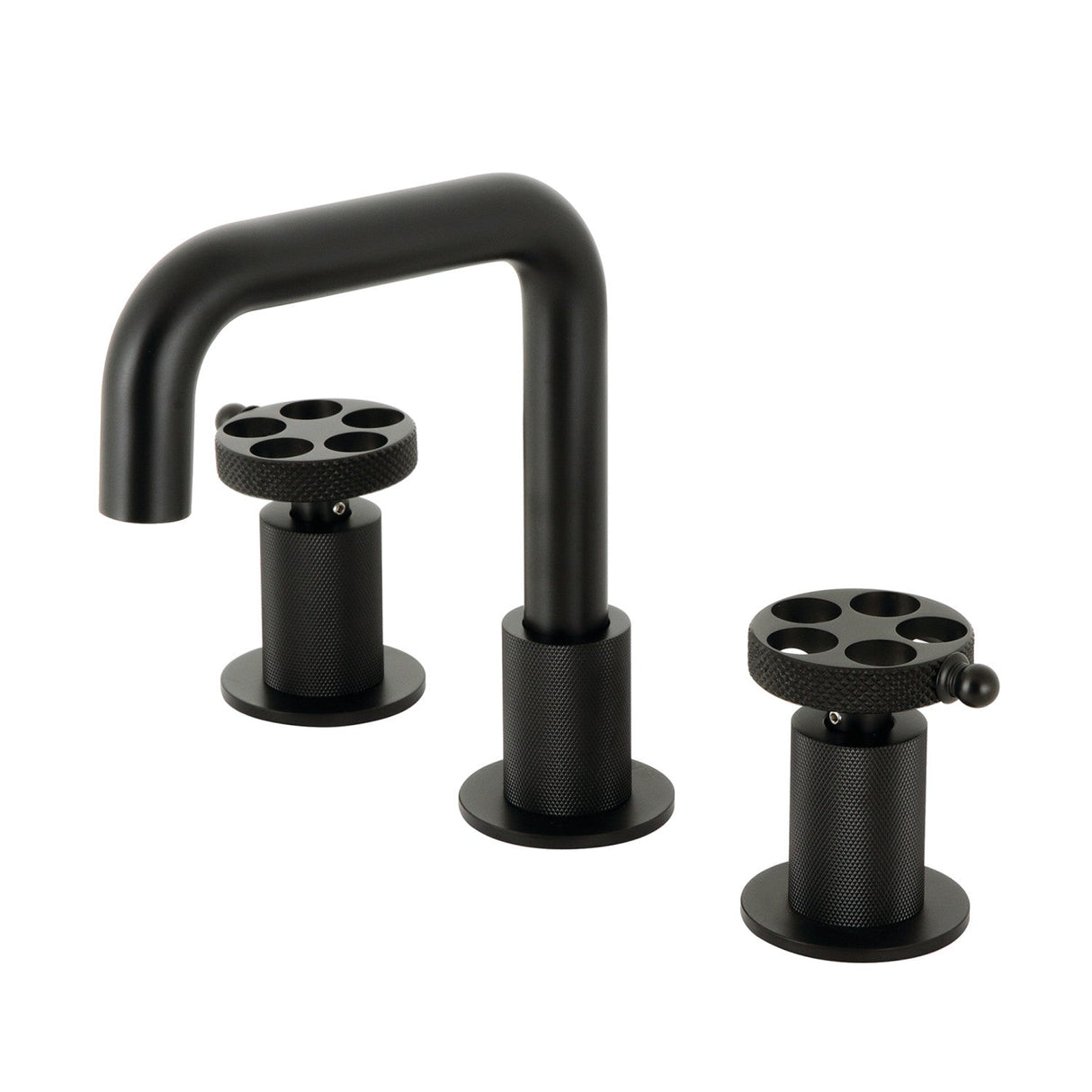 Webb KS1410RKX Two-Handle 3-Hole Deck Mount Widespread Bathroom Faucet with Knurled Handle and Push Pop-Up Drain, Matte Black