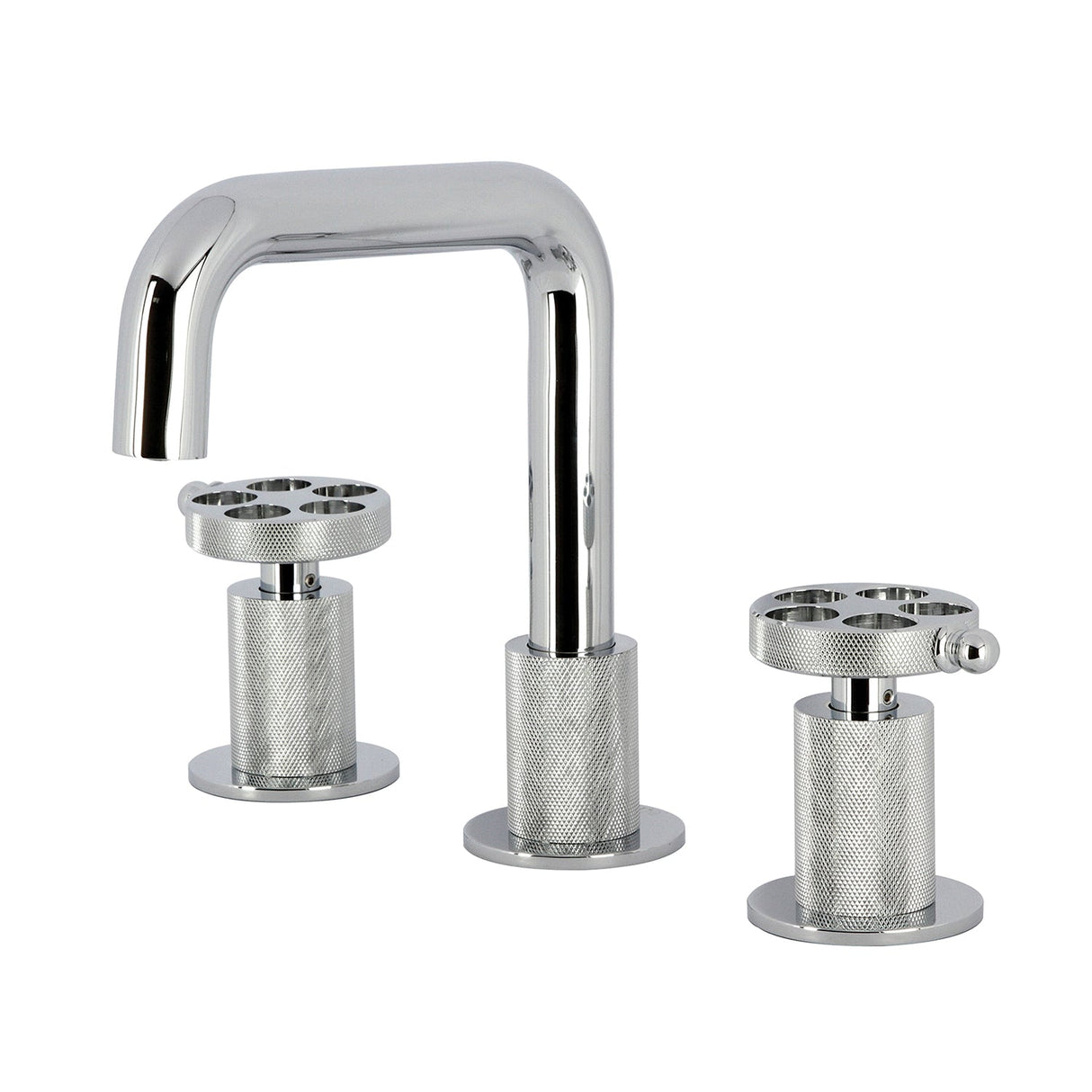 Wendell KS1411RKZ Two-Handle 3-Hole Deck Mount Widespread Bathroom Faucet with Knurled Handle and Push Pop-Up Drain, Polished Chrome