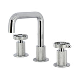 Wendell KS1411RKZ Two-Handle 3-Hole Deck Mount Widespread Bathroom Faucet with Knurled Handle and Push Pop-Up Drain, Polished Chrome