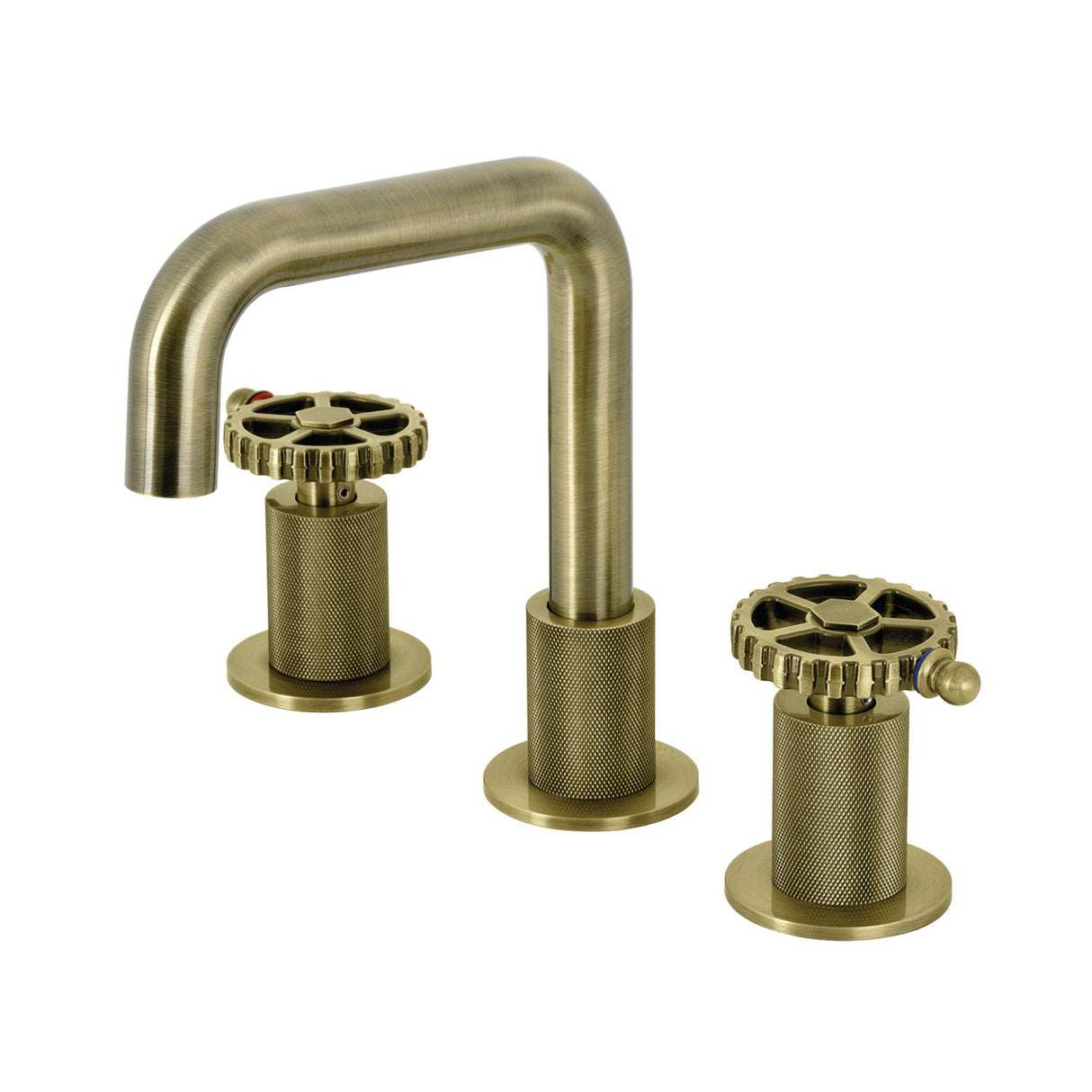 Fuller KS1413CG Two-Handle 3-Hole Deck Mount Widespread Bathroom Faucet with Push Pop-Up, Antique Brass