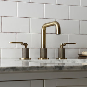 Whitaker KS1413KL Two-Handle 3-Hole Deck Mount Widespread Bathroom Faucet with Push Pop-Up, Antique Brass