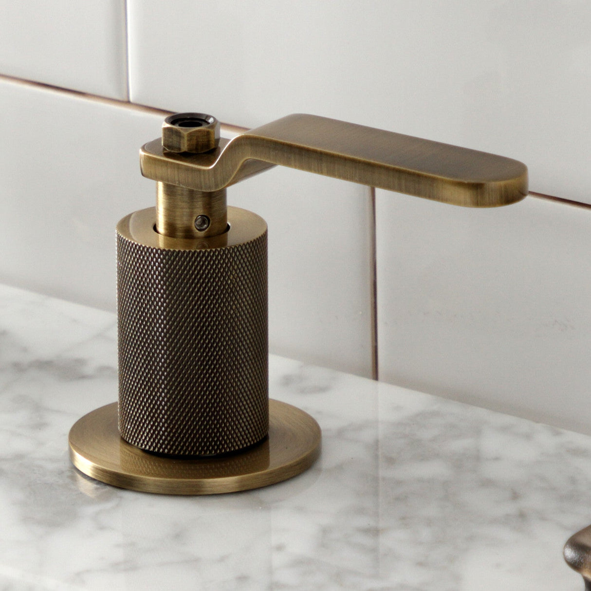 Whitaker KS1413KL Two-Handle 3-Hole Deck Mount Widespread Bathroom Faucet with Push Pop-Up, Antique Brass