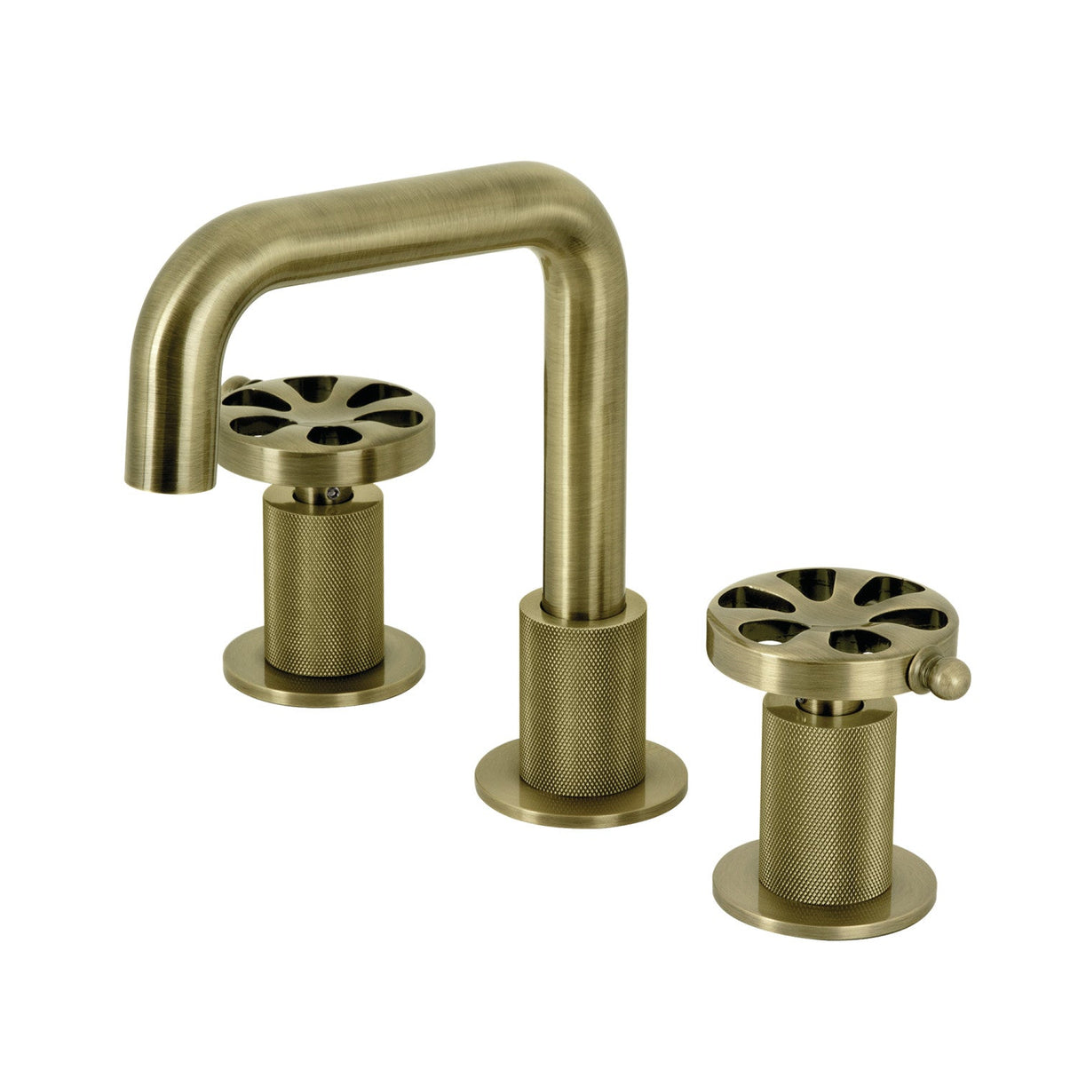 Belknap KS1413RX Two-Handle 3-Hole Deck Mount Widespread Bathroom Faucet with Push Pop-Up, Antique Brass