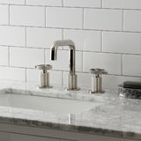 Webb KS1416RKX Two-Handle 3-Hole Deck Mount Widespread Bathroom Faucet with Knurled Handle and Push Pop-Up Drain, Polished Nickel