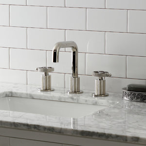 Webb KS1416RKX Two-Handle 3-Hole Deck Mount Widespread Bathroom Faucet with Knurled Handle and Push Pop-Up Drain, Polished Nickel