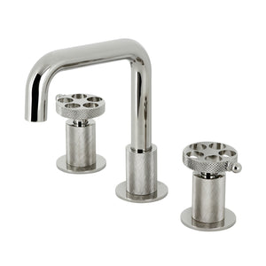 Webb KS1416RKX Two-Handle 3-Hole Deck Mount Widespread Bathroom Faucet with Knurled Handle and Push Pop-Up Drain, Polished Nickel