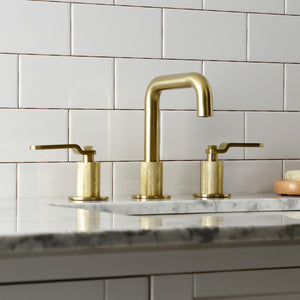 Whitaker KS1417KL Two-Handle 3-Hole Deck Mount Widespread Bathroom Faucet with Push Pop-Up, Brushed Brass