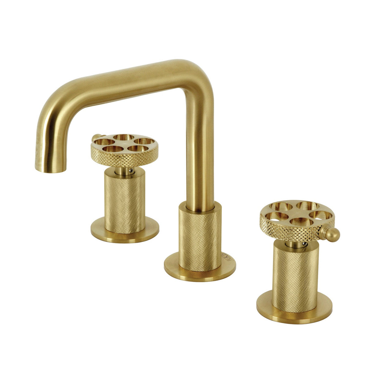 Webb KS1417RKX Two-Handle 3-Hole Deck Mount Widespread Bathroom Faucet with Knurled Handle and Push Pop-Up Drain, Brushed Brass