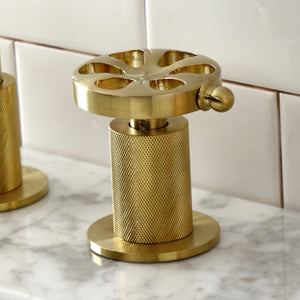 Belknap KS1417RX Two-Handle 3-Hole Deck Mount Widespread Bathroom Faucet with Push Pop-Up, Brushed Brass