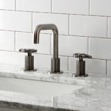 Fuller KS141BSSCG Two-Handle 3-Hole Deck Mount Widespread Bathroom Faucet with Push Pop-Up, Black Stainless