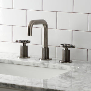 Fuller KS141BSSCG Two-Handle 3-Hole Deck Mount Widespread Bathroom Faucet with Push Pop-Up, Black Stainless