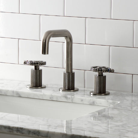 Fuller KS141BSSCG Two-Handle 3-Hole Deck Mount Widespread Bathroom Faucet with Push Pop-Up, Black Stainless