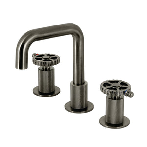 Fuller KS141BSSCG Two-Handle 3-Hole Deck Mount Widespread Bathroom Faucet with Push Pop-Up, Black Stainless