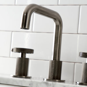 Webb KS141BSSRKX Two-Handle 3-Hole Deck Mount Widespread Bathroom Faucet with Knurled Handle and Push Pop-Up Drain, Black Stainless