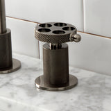 Webb KS141BSSRKX Two-Handle 3-Hole Deck Mount Widespread Bathroom Faucet with Knurled Handle and Push Pop-Up Drain, Black Stainless