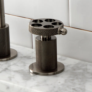 Webb KS141BSSRKX Two-Handle 3-Hole Deck Mount Widespread Bathroom Faucet with Knurled Handle and Push Pop-Up Drain, Black Stainless