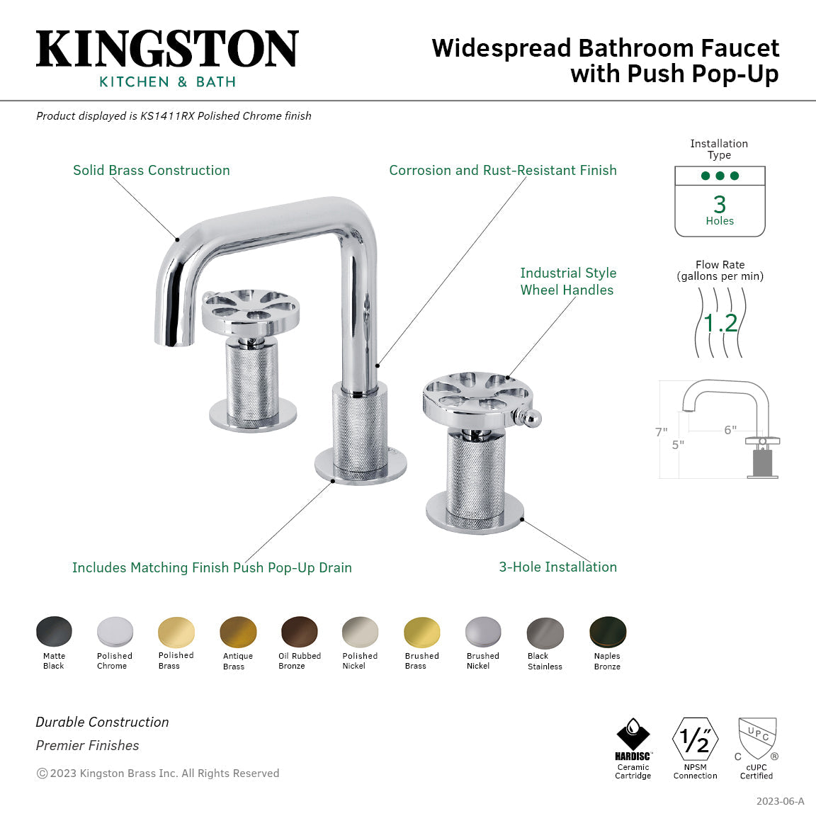 Belknap KS141BSSRX Two-Handle 3-Hole Deck Mount Widespread Bathroom Faucet with Push Pop-Up, Black Stainless